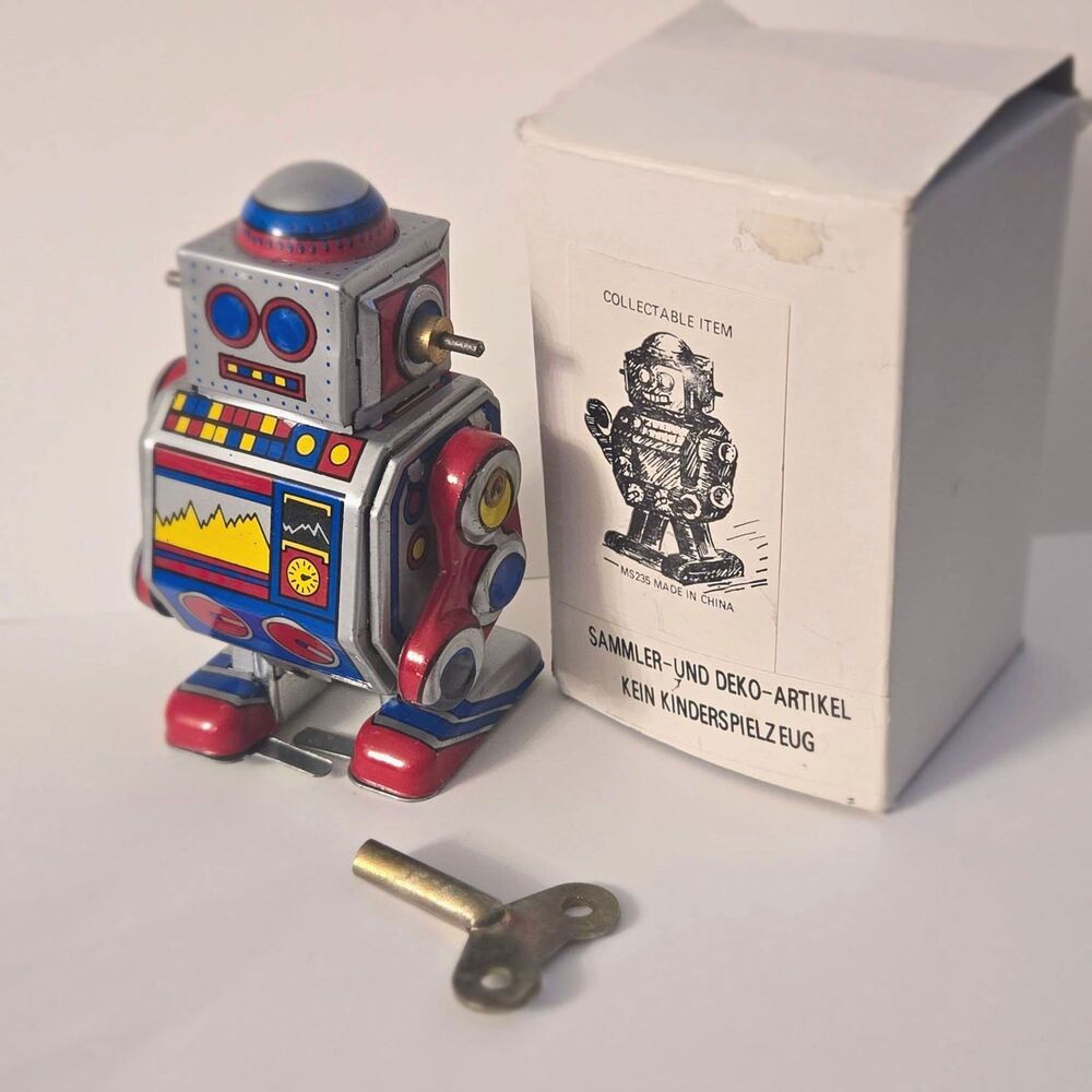 Schylling Wind-Up Robot Retro Tin Toy Ms235 Box and Key